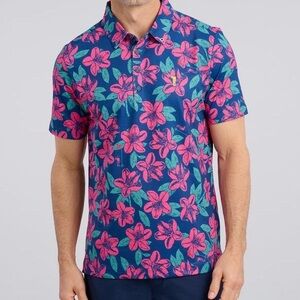 William Murray Golf Remastered Men’s Polo Shirt XL Navy Pink Floral Stretch